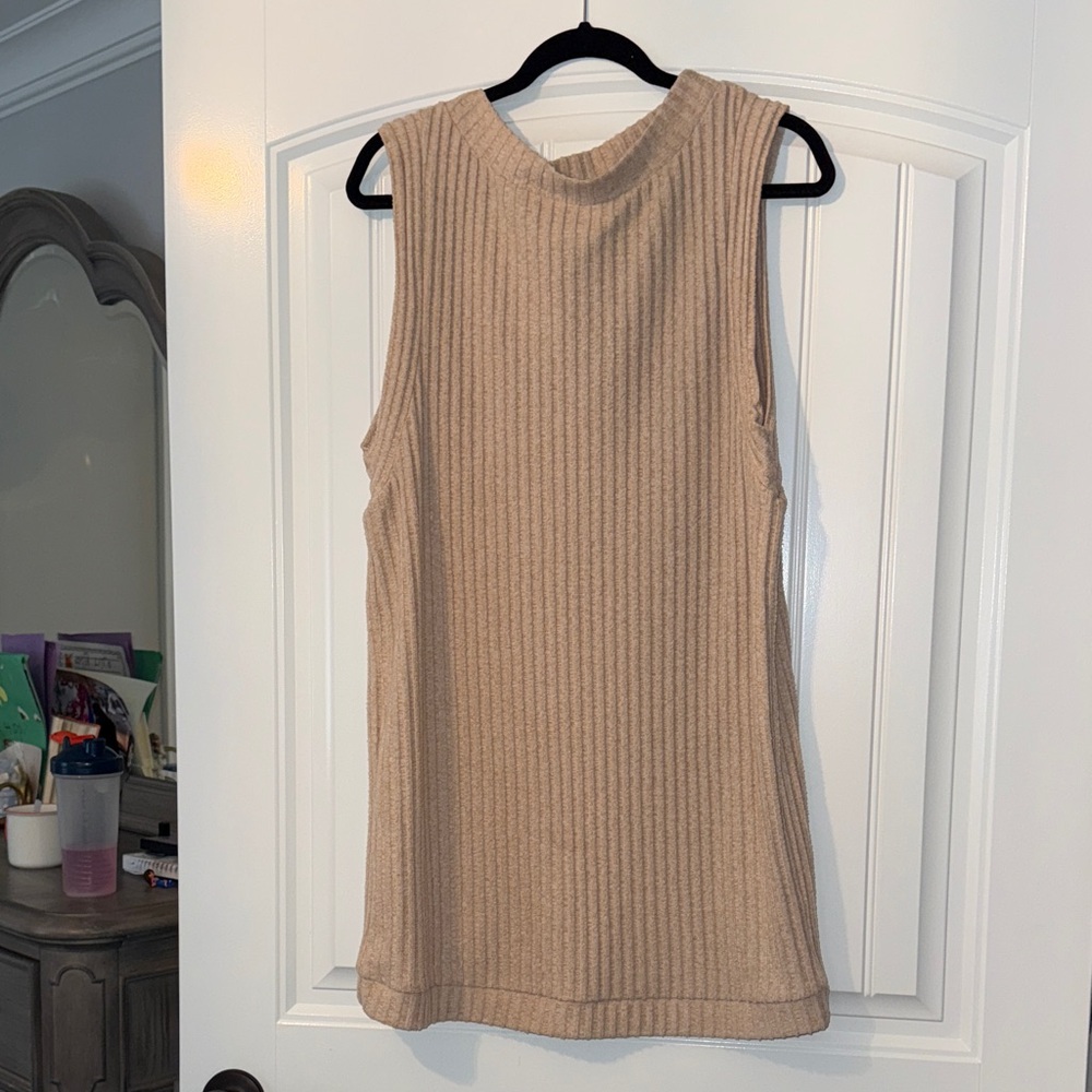 Asos Sleeveless Ribbed Knit Tank Top - Beige